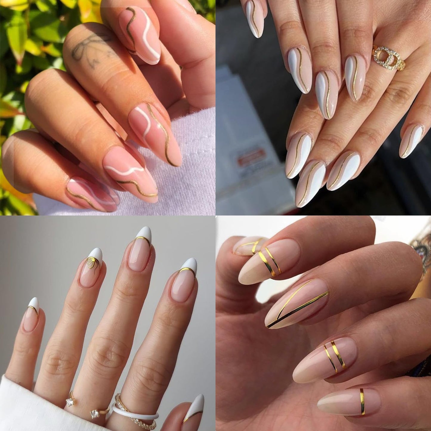 IDDFEVE 12 Sheets Gold Line Nail Art Stickers - French Smile Waves Strip Self-Adhesive Nail Decals for DIY Geometric Manicure