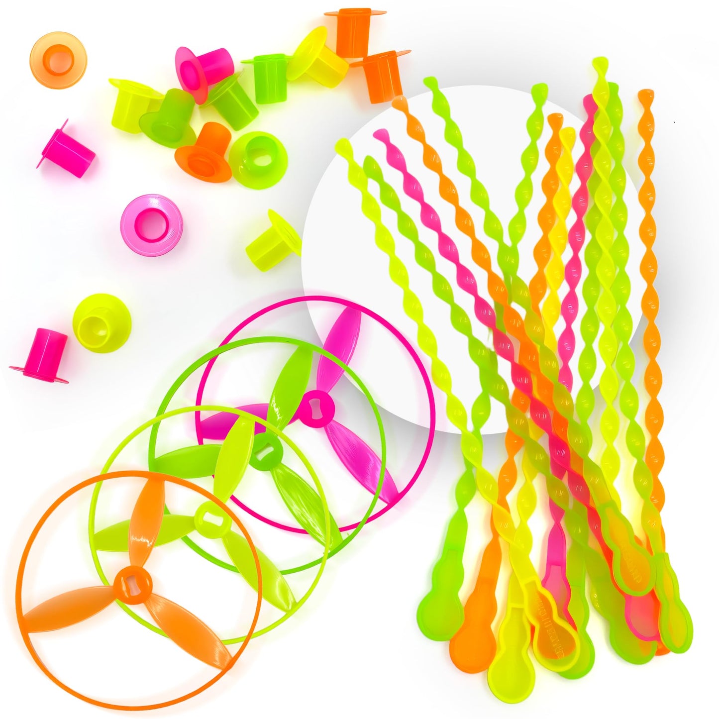 Sepco 50 Pcs Plastic Flying Helicopter Toy Set Flying Twist Disc with Launchers Spinning Bamboo Dragonfly Plastic Propeller for Kids Party Favors Gifts