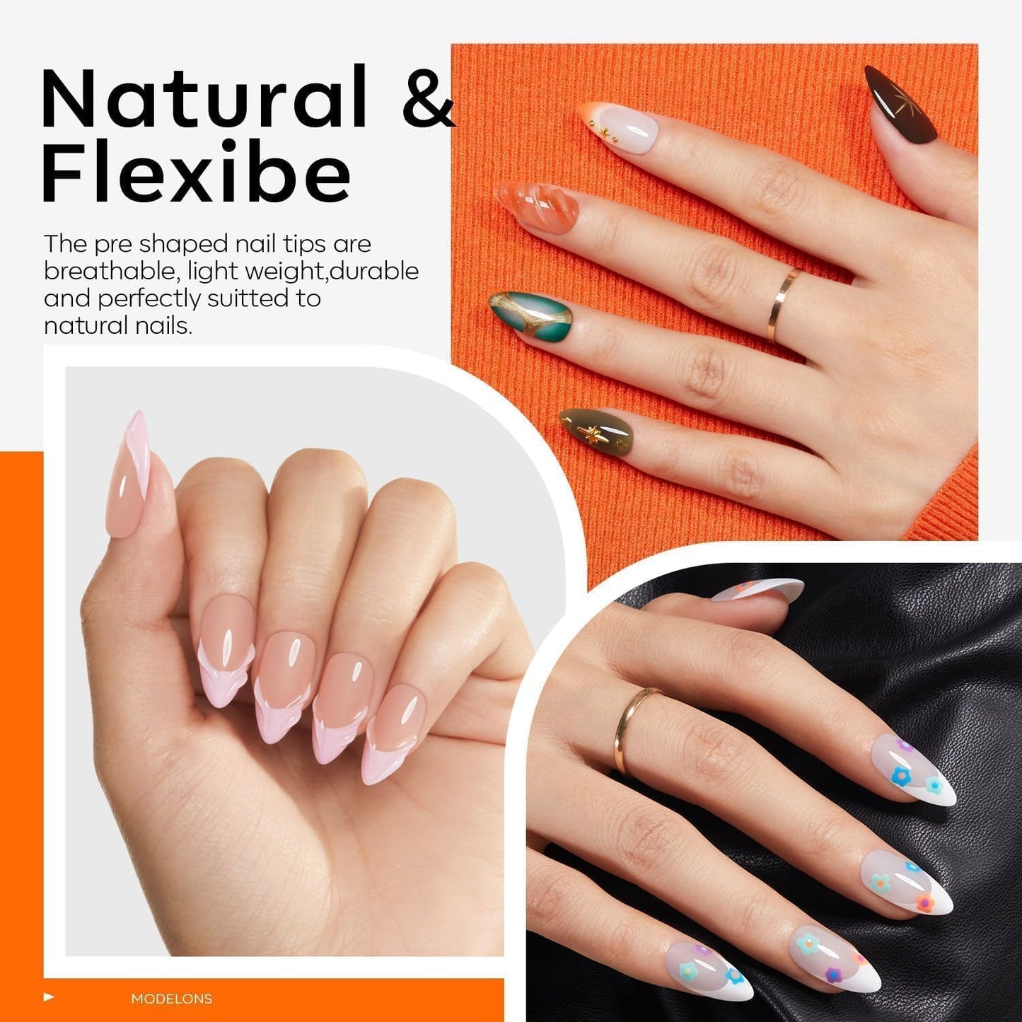 modelones X Nail Gel Kit Almond, Upgrade 15Sizes Fake Nails, 9-in-One Glue Dehydrator & Mini U V Light Clipper, 510Pcs Medium Almond Press on Tips for Extension DIY Salon Home Gift
