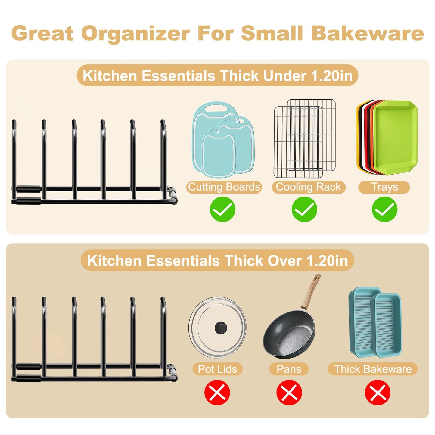 Fikoksol Cutting Board Organizer and Baking Sheet Rack, [2-Pack] Black Heavy Duty Metal Cookie Sheet Organizer for Cutting Board Storage & Plate Holder for Cabinet, Tray Dividers for Cabinets