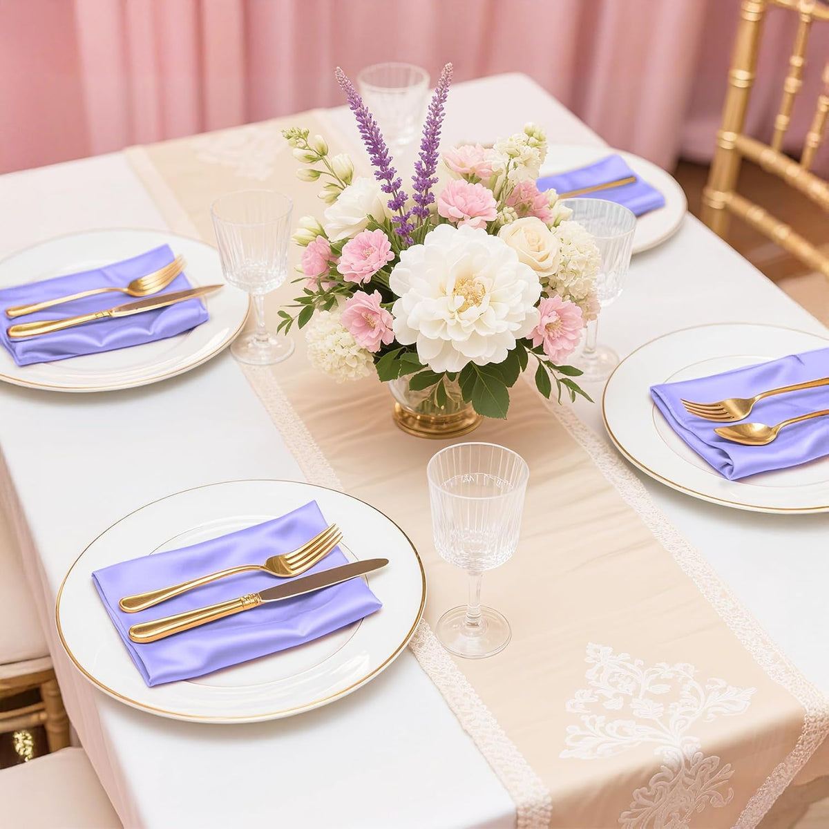 Bailarina 120 Pack Lavender Satin Napkins,17x17 Inches Wedding Napkins Square Soft Silky Table Napkins Bulk Decorative Elegant Cloth Napkin for Party Decoration, Banquet,Wedding,Graduation