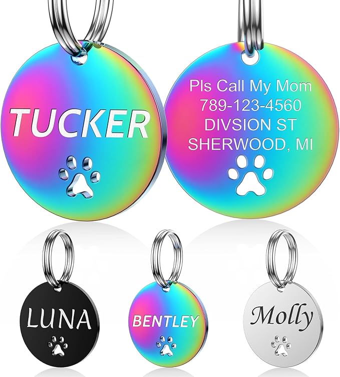 YEHANTI Personalized Dog Tags Engraved for Pets - Stainless Steel Custom Dog Cat Tag with Various Cute and Beautiful Icons, Double Sided Engraved Pet ID Tags Dog Name Tag, Bone