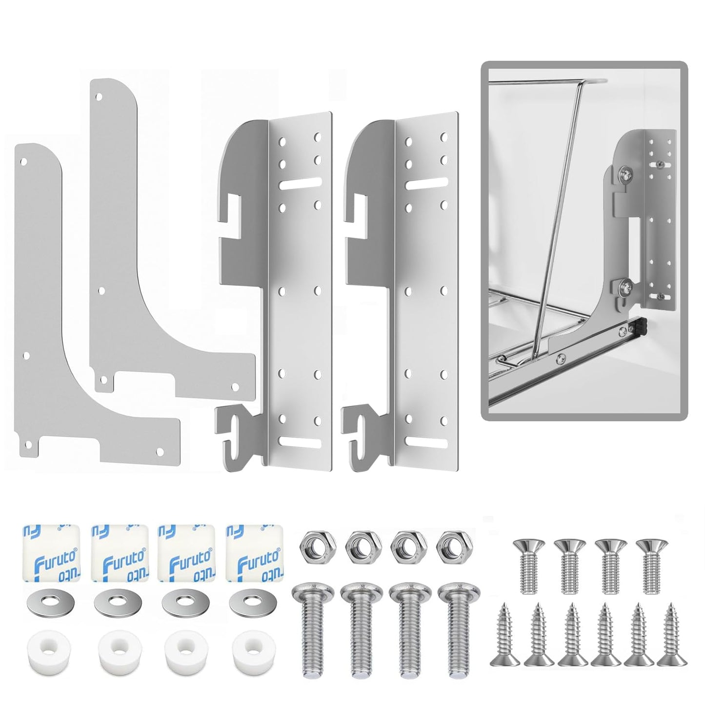 Dedomy 6-Way Adjustable Door Mount Kit Compatible with Rev-A-Shelf 5WB1 5WB2 5CW2 Series Pull-Out Trash Cans & Kitchen Cabinet Organizers Heavy Duty Steel Brackets