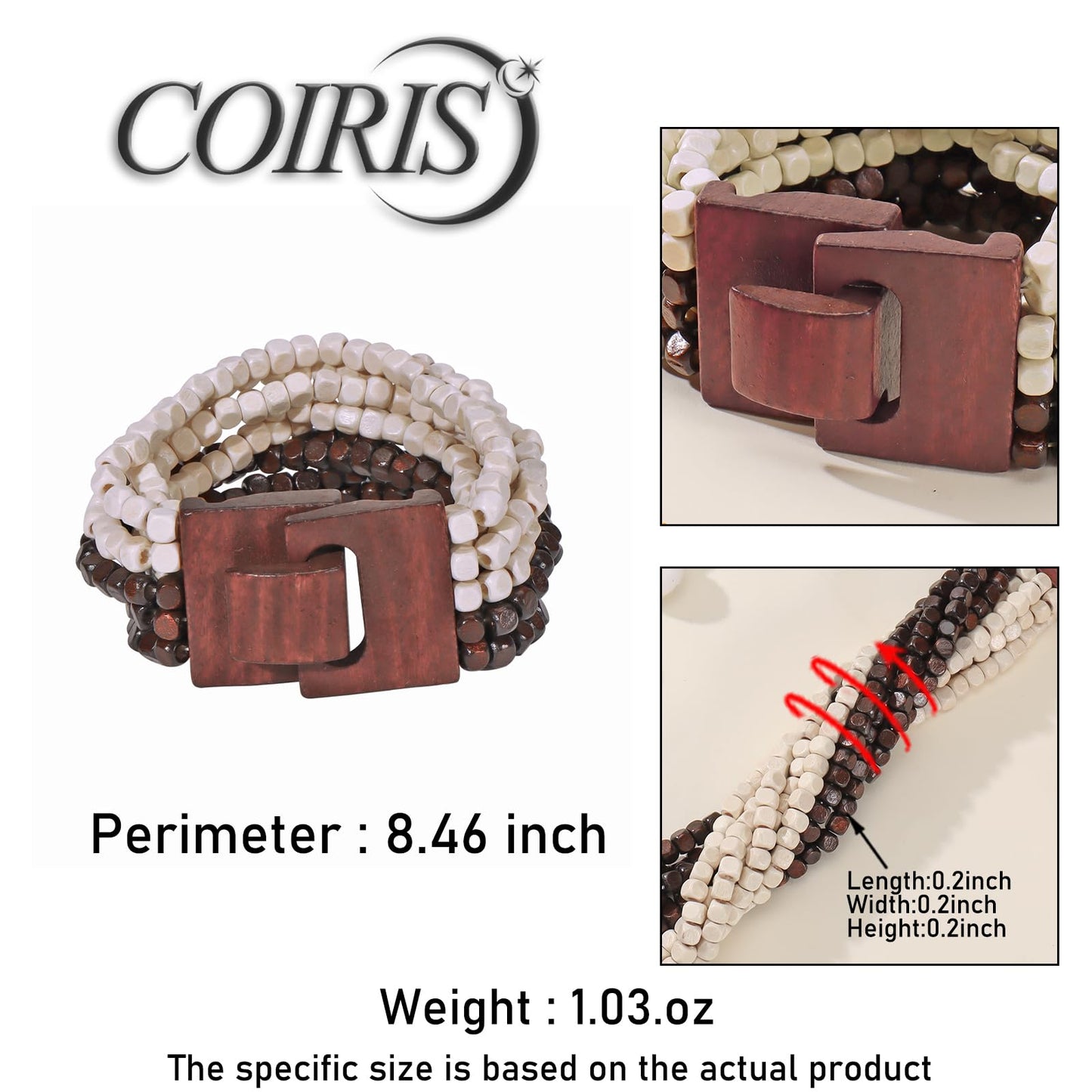 Coiris Boho Bangle Bracelets for Women Wooden Beaded Bracelets Chunky Bohemian Beach Bracelets Jewelry for Women(BR1235-BrownWhite)