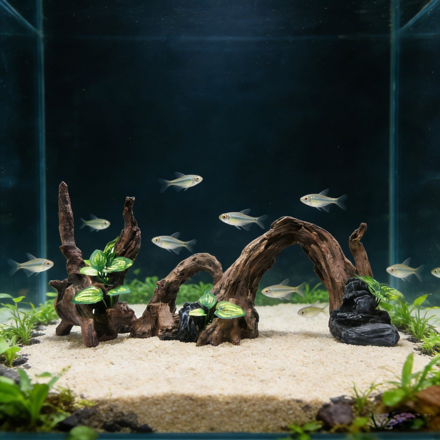 PEUILST Resin Simulation Driftwood Aquarium Decor, Fish Tank Landscape Ornament Hideout for Betta Goldfish Amphibians Reptiles Rest Play Accessories