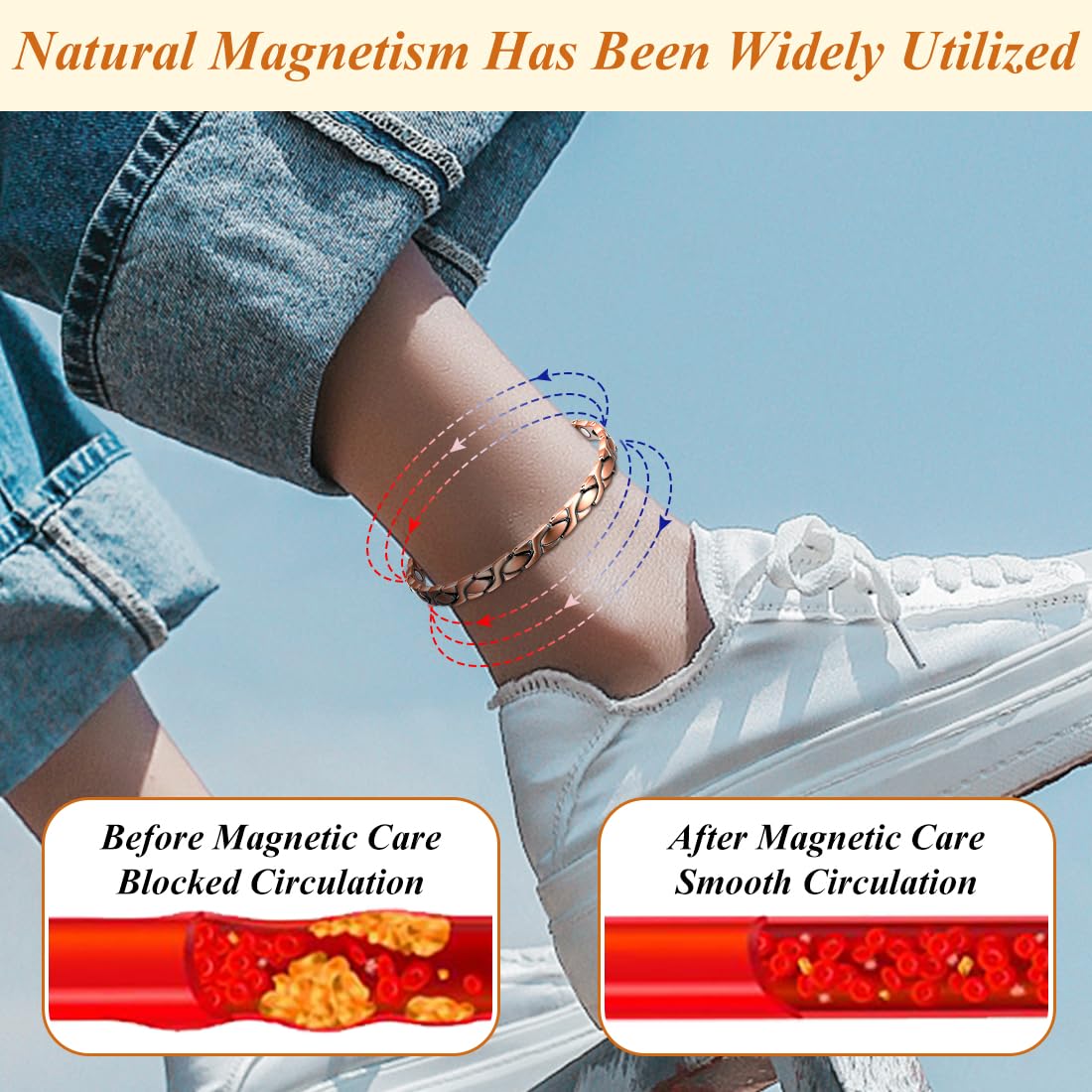Vicmag Copper Anklet for Women Magnetic Ankle Bracelet with Ultra Strength Magnets 99.9% Solid Copper Gift for Her (Adjustable)