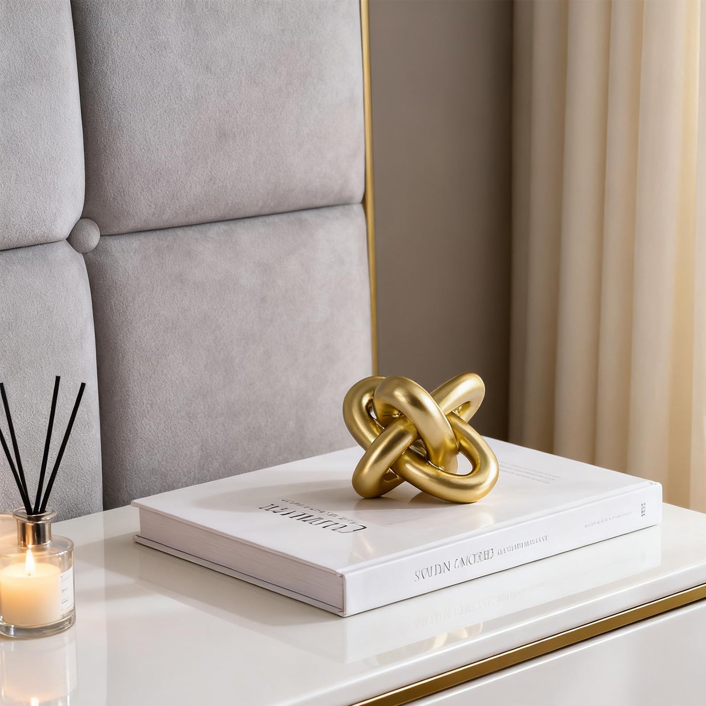 Golden Knot Statue, Three Knot Sculpture Home Decor Accents, Knot Sculptures and Statues for Rustic Coffee Table Living Room Dining Table Entryway Entrance Shelf Small Decorations and Accessories