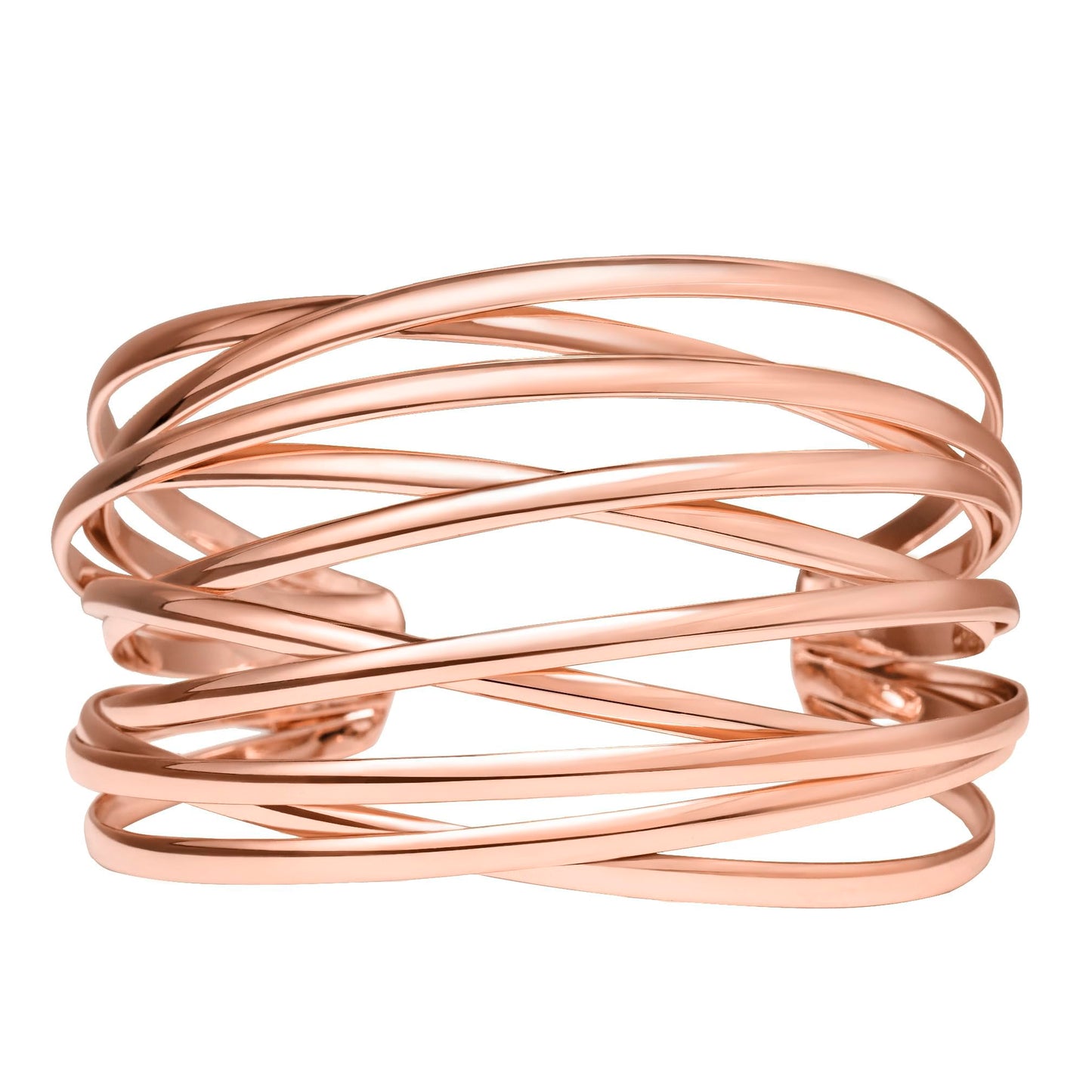 SELFWIMG Rose Gold Cuff Bangle Bracelet for Women Trendy Multi-layer Wire Warp Bangle Bracelet Wide Open Chunky Cuff Bracelets Boho Twisted Wrist Accessories Jewelry Gifts