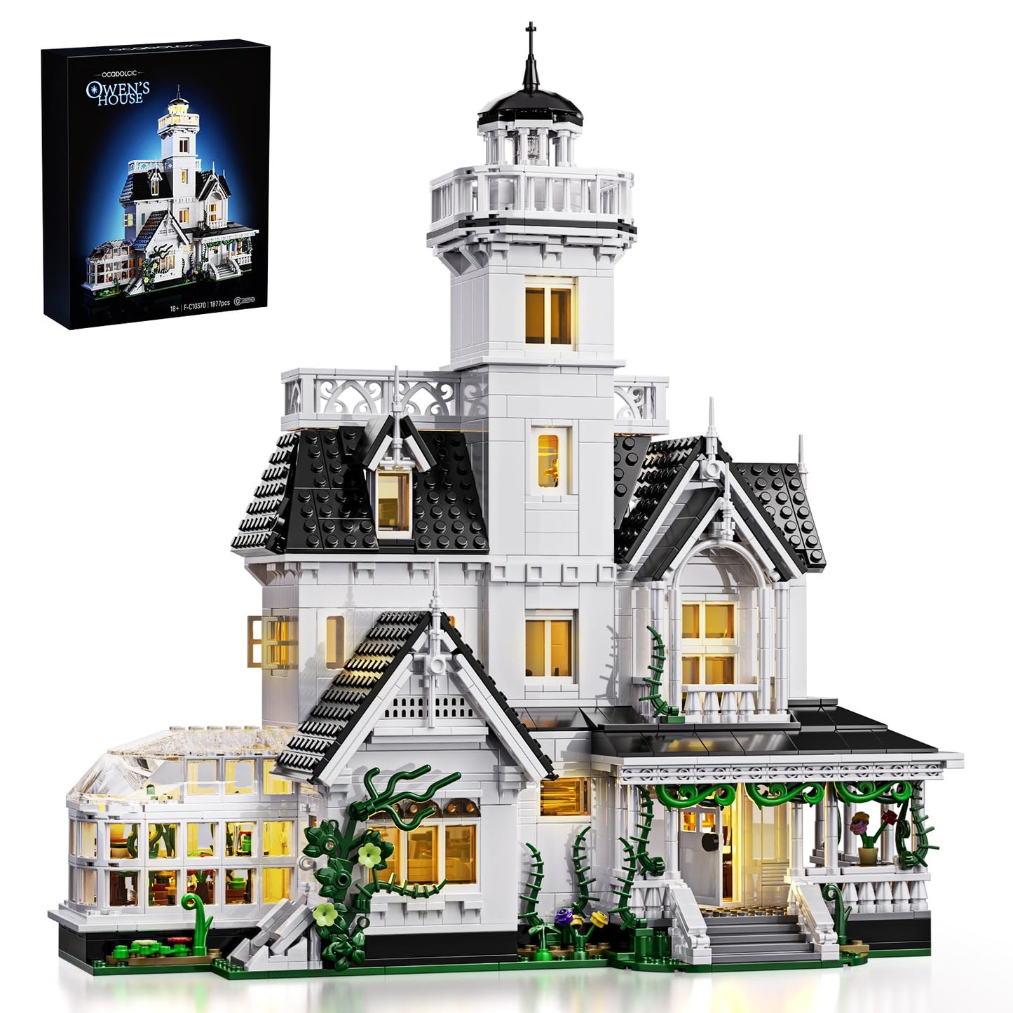 Magic House Building Set with LED Light, Owens House Blocks Toy, Creator Architecture Model Building Kit, Compatible with Lego Horror House, Home Office Decor Gift for Adults (1877PCS)