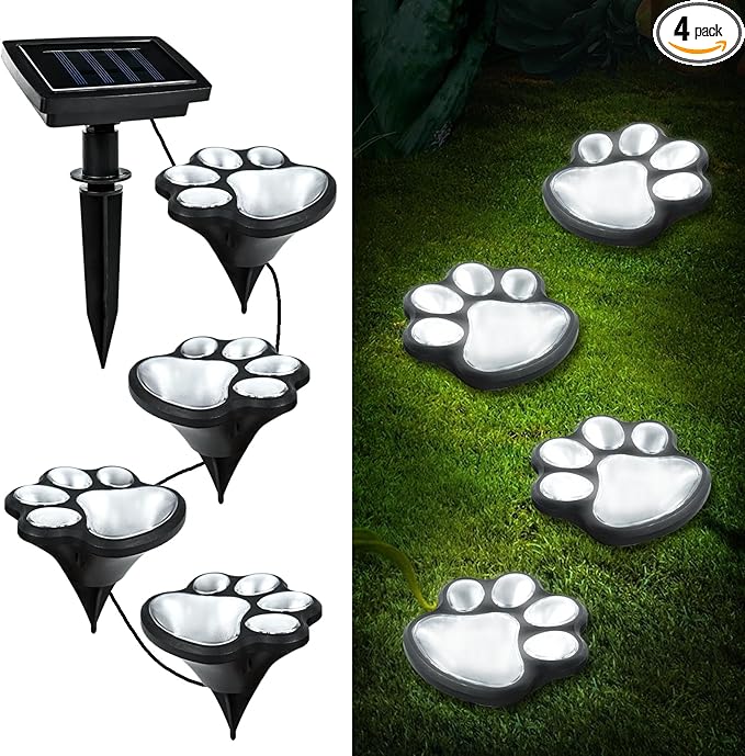 Ratopo Animal Paw Print Solar Lights Outdoor Garden Decor, 4 Pack
