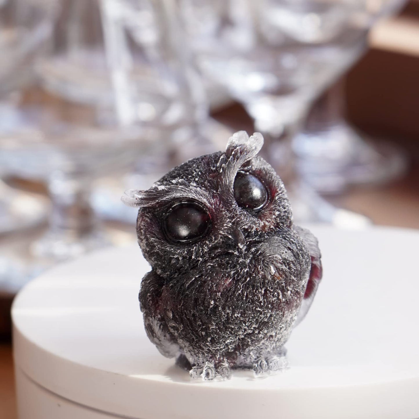 OwMell Owl Statue Tumbled Stone Gemstone Owl Figurine Home Decor Shelf Decor 2.5" - Garnet