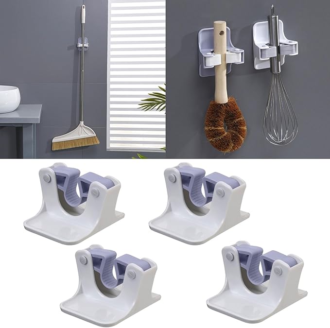 4Pcs Mop and Broom Hanger No Drilling Mops Grippers Wall Mounted Shelf for Brooms Practical Strong Grips Hanger Holder