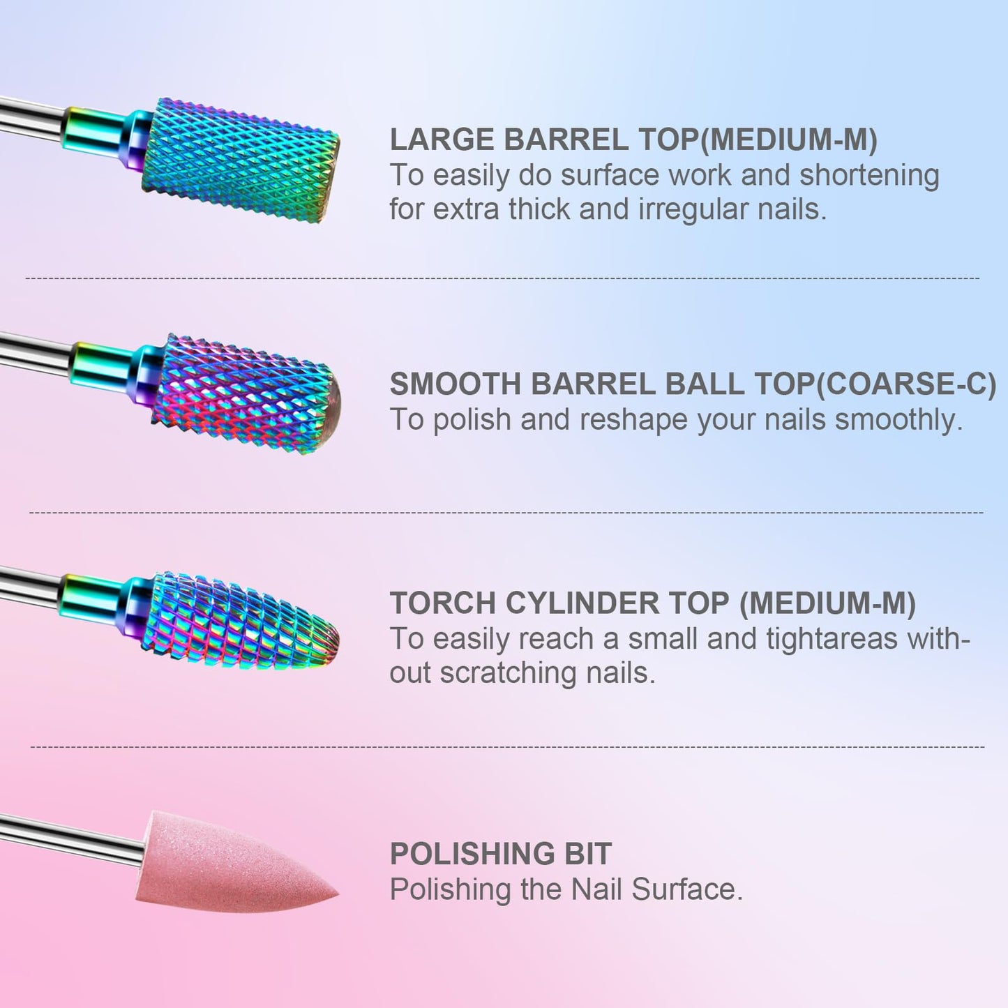 Cnynail 3/32'' Nail Drill Bits Set – 8pcs Tungsten Carbide & Diamond Bits for Acrylic, Gel & Cuticle Removal – Professional Electric Nail File Kit for Manicure, Pedicure – Home & Salon Use