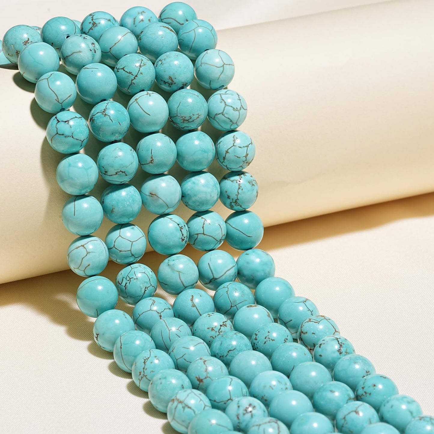 8mm Natural Blue Turquoise Gemstone Beads Polished Round Smooth Stone Beads for Bracelets Jewelry Making 15inch Loose Beads