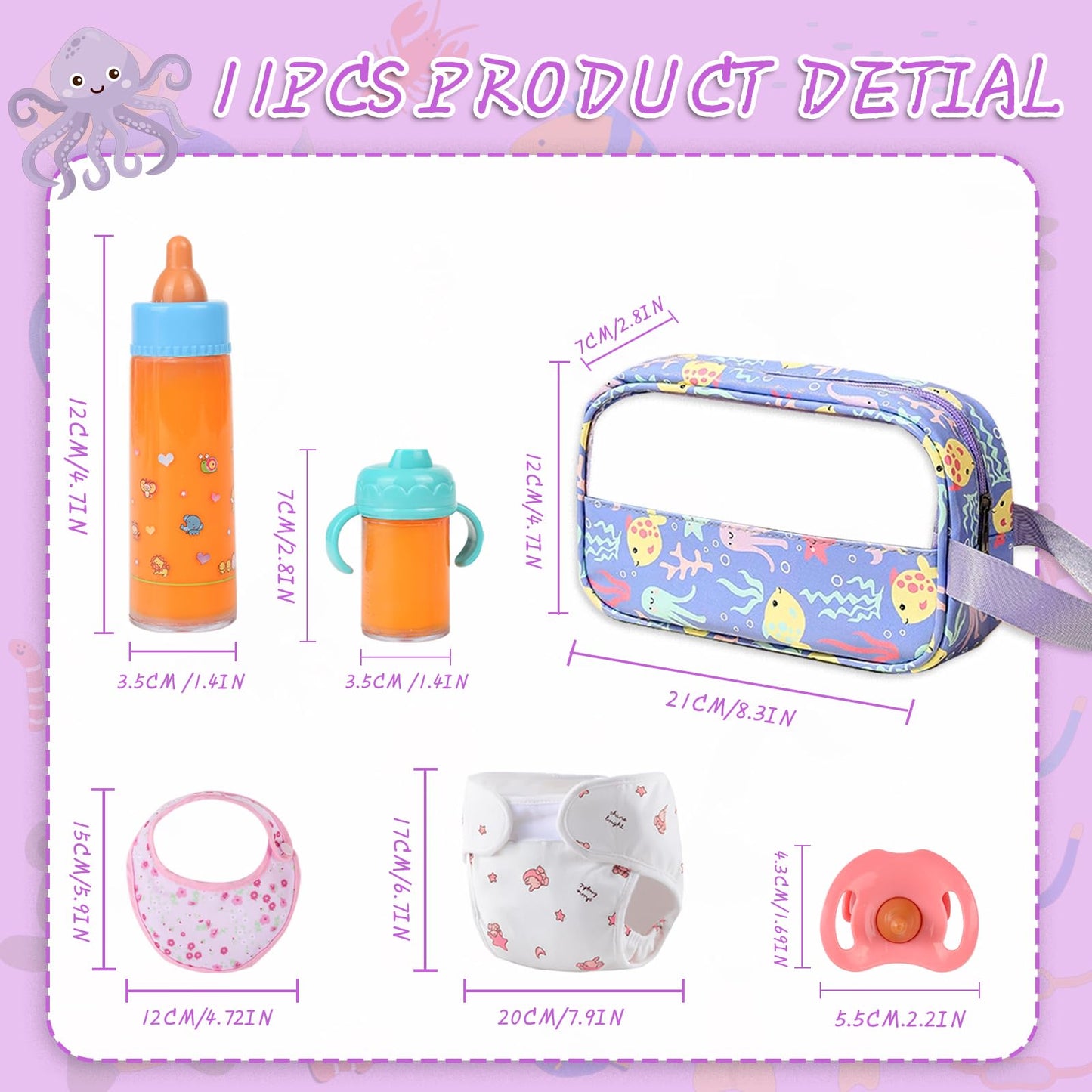 CARANOVO 6-Piece Baby Doll Feeding Set – Magic Bottles & Pacifiers for 10–24 Inch Dolls, Disappearing Milk & Juice Bottles, Pretend Play Accessories for Kids