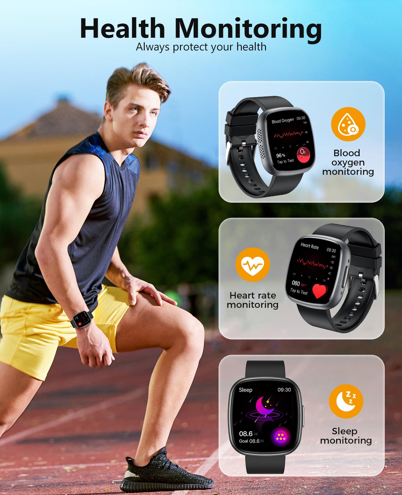 BooaBei Smart Watches, 1.72" Smartwatch for Men Women (Answer/Make Call), Fitness Tracker with 100+ Sport Modes, IP68 Waterproof, Heart Rate/Sleep/Spo2 Monitor, Activity Tracker for Android iOS