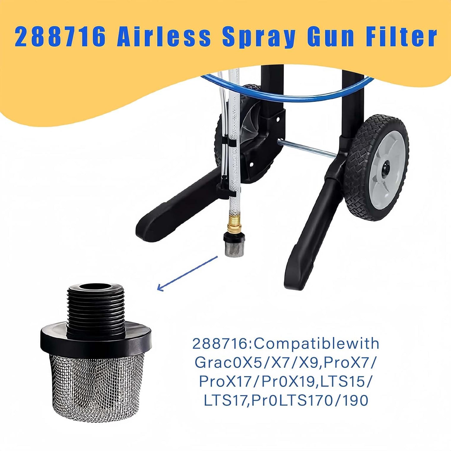 1pcs 288716 3/4-Inch Inlet Strainer & 3pcs 288749 60-Mesh Spray Gun Filters & 1pcs Sprayer Joint 1/4-Inch 360 Degrees Rotate Stainless Connector Fits Graco Paint Sprayers Gun（1+3+1PK ）