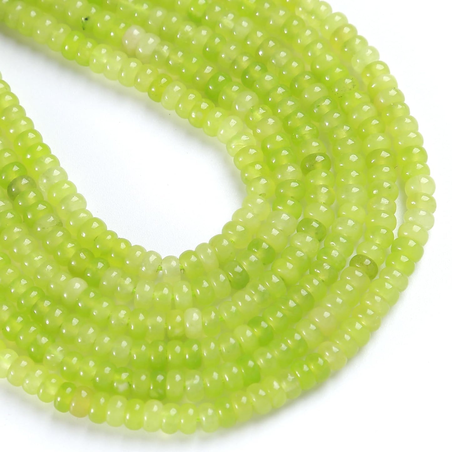 150PCS 2x4mm Natural Lemon Green Jades Stone Rondelle Beads Abacus Disk Stone Beads Round Loose Spacer Gemstone for DIY Bracelet Necklace Jewelry Making