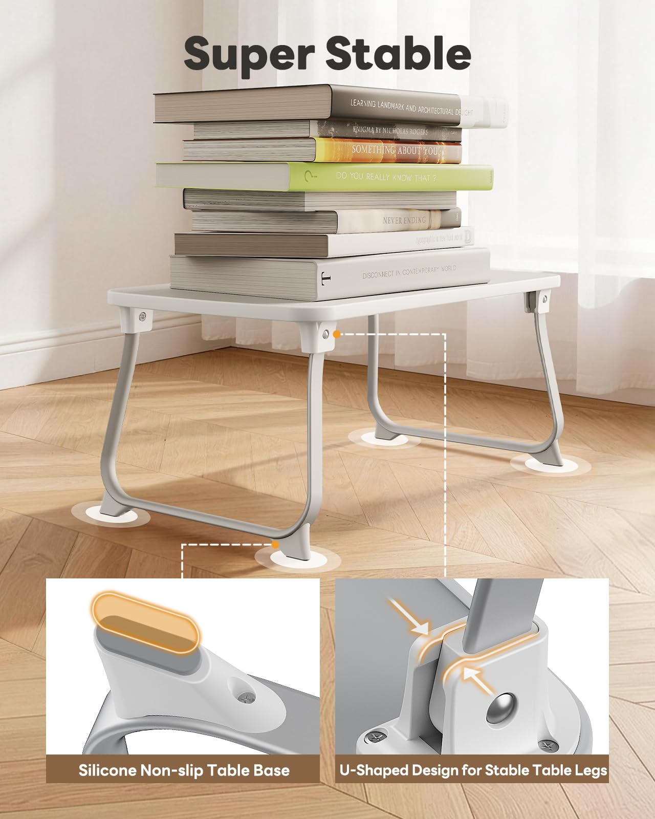 SAIJI Laptop Bed Tray Table, Lap Desk for Bed with Non-Slip PVC Leather Desktop,Reinforced Aluminum Frame with U-Shaped Lock for Heavy-Duty Stability,Notebook Tray for Couch Sofa Floor Office Work