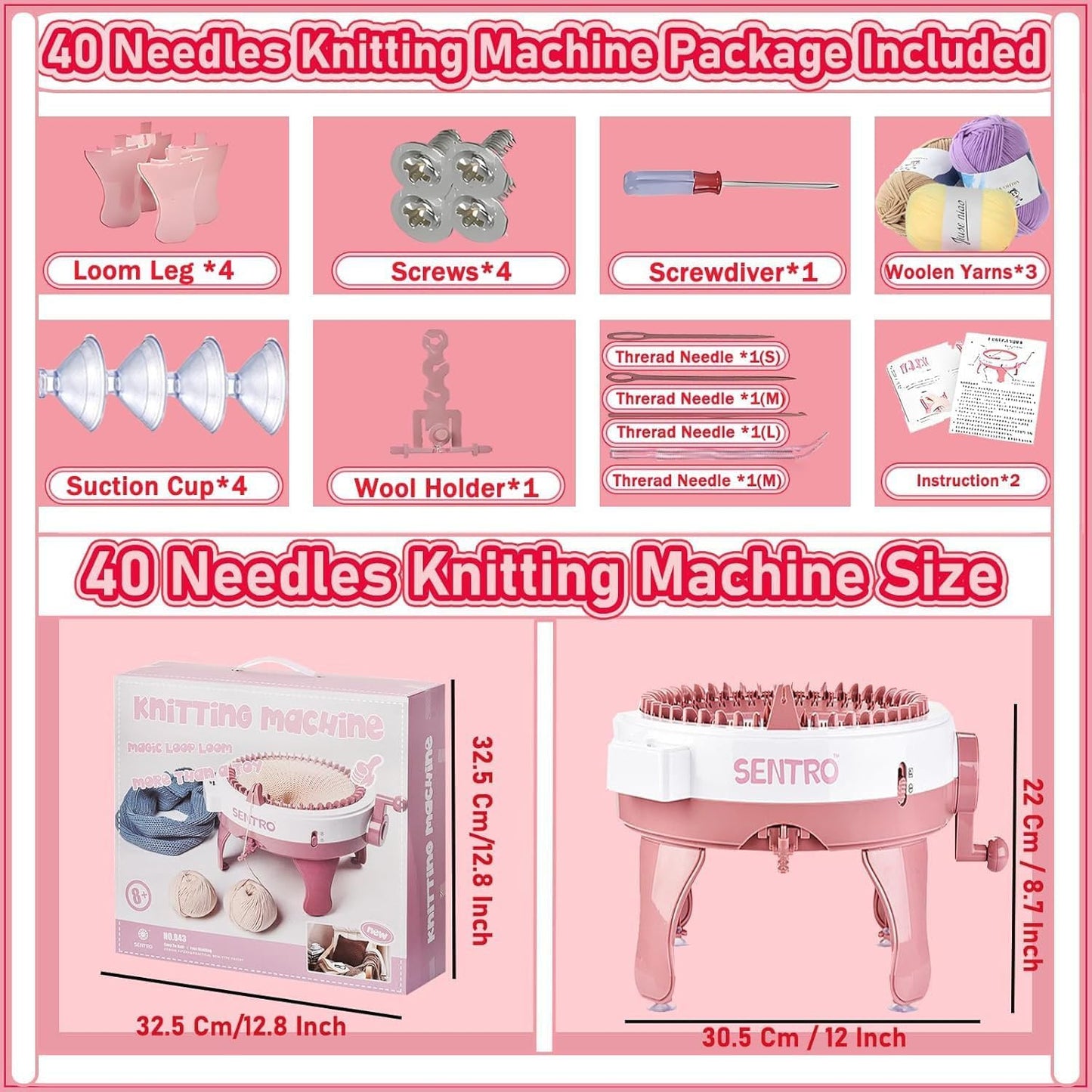 PKYOHYI Sentro Knitting Machine, Sentro 40 Needles Knitting Machine Automatic Circular Weaving Spinning Knitting Loom Machine Kit for Adults and Beginners for Scarf, Hats, Sweater, Kintting Toys