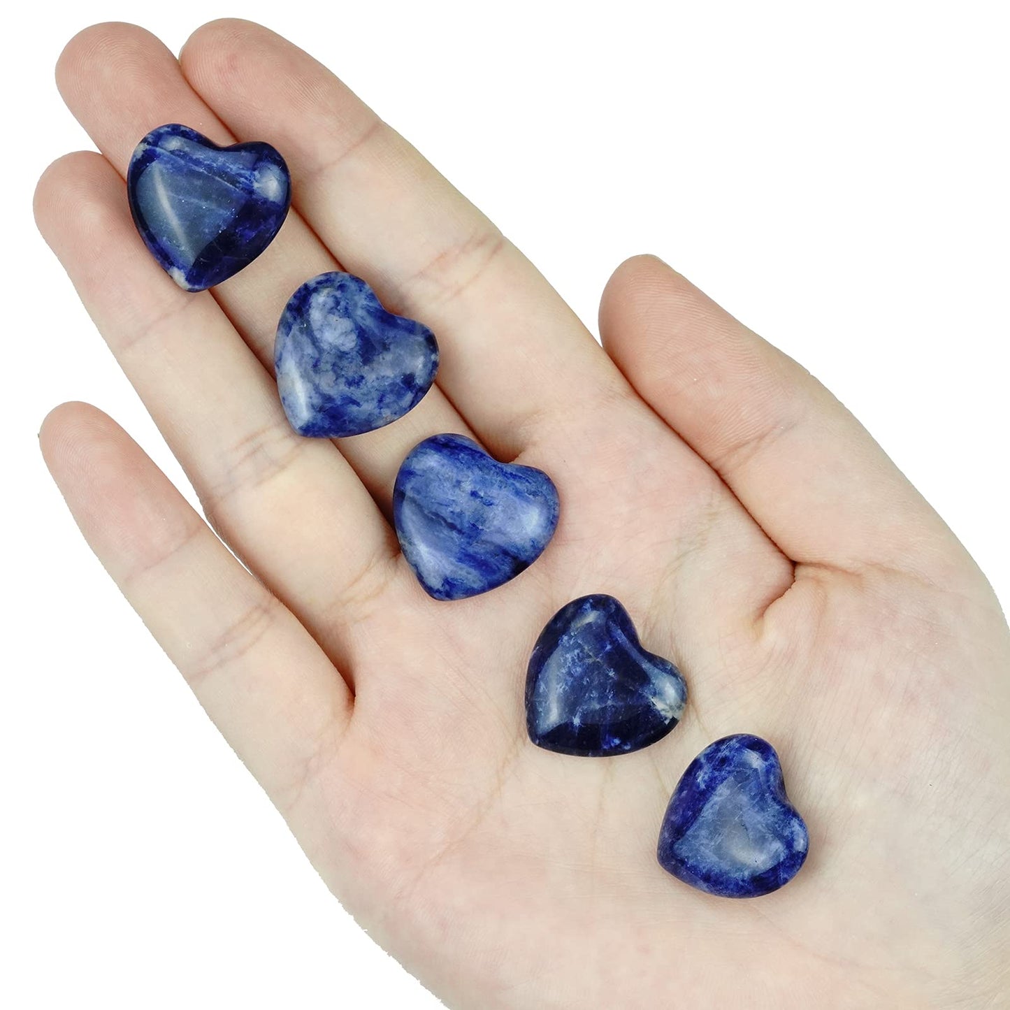 Marrywindix 15 Packs 0.8 Inch Healing Crystal Natural Sodalite Heart Love Carved Palm Worry Stone Chakra Reiki Balancing