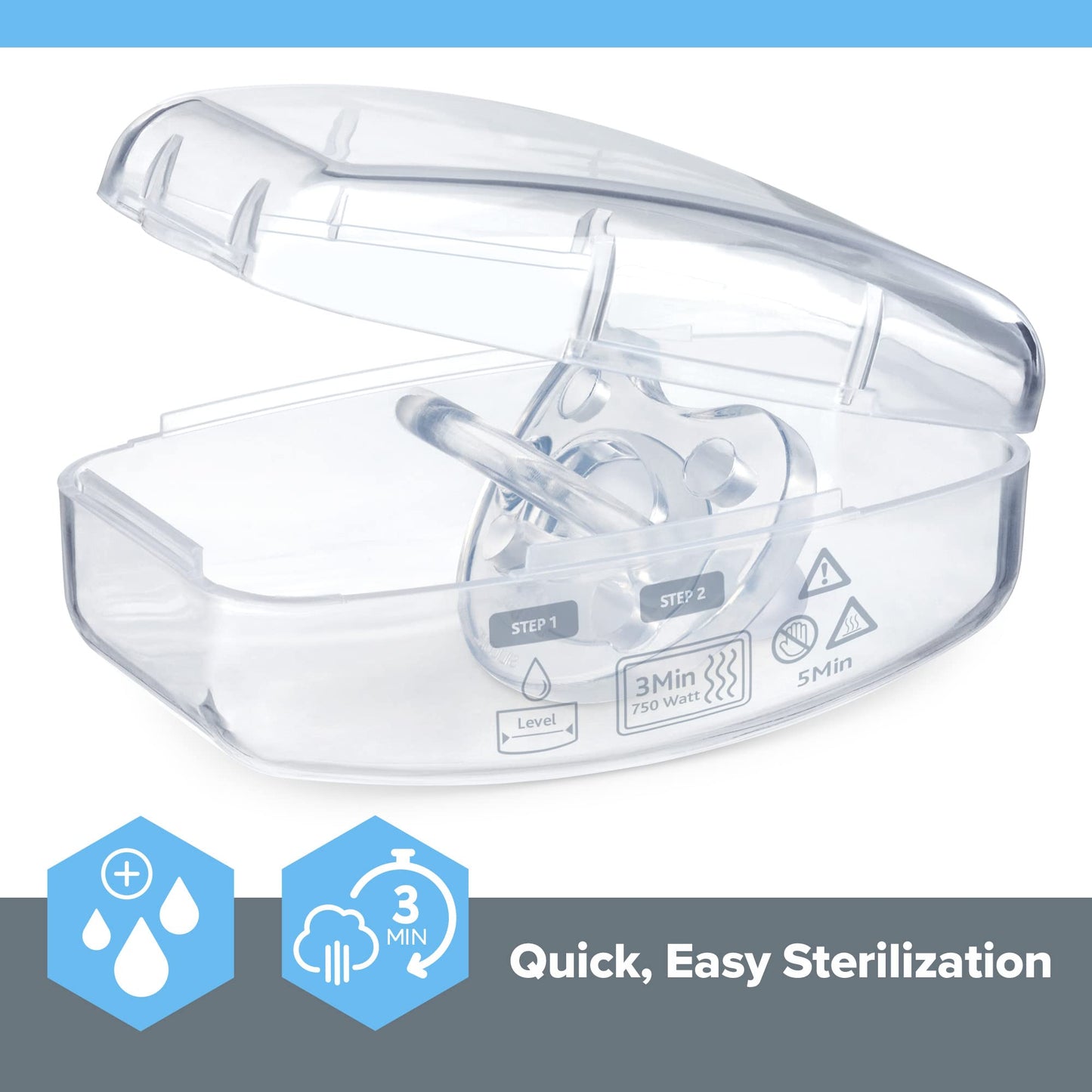 Chicco PhysioForma Orthodontic Pacifier for Babies 0-6 Months, 100% Soft Silicone, BPA Free & Breathing Support, 4-Pack with Sterilizing Case, Clear