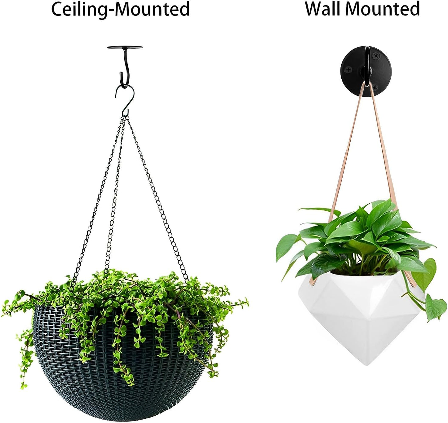 LangPu Ceiling Hooks for Hanging Plants-Heavy Duty Wall Mount Hanger Bracket for Hanging Bird Feeders, Lanterns, Wind Chimes, Planters, Outdoor Decoration (3 Pack) (Black)