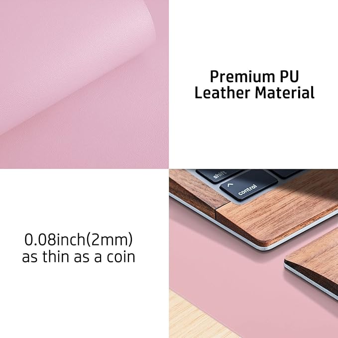 Aothia Leather Desk Pad Protector, Office Desk Mat, Large Mouse Pad, Non-Slip PU Leather Desk Blotter, Laptop Desk Pad, Waterproof Desk Writing Pad for Office and Home (48"x17", Fairy Pink)