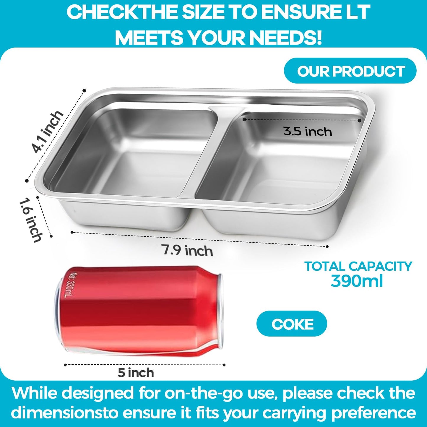 Tikmos 4 Pack Stainless Steel Snack Containers Reusable, Grab and Go 2 Compartment Food Storage Meal Prep Containers with Lids Stackable for Travel Camping School Lunch, Gifts for Gym Home Cooks