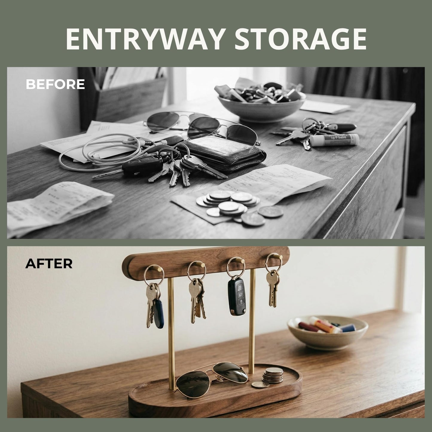muso wood Walnut Key Stand for Entryway Table, Wooden Key Holder with 4 Hooks, Perfect for Key Trays, Valuables Trays, Jewelry Trays