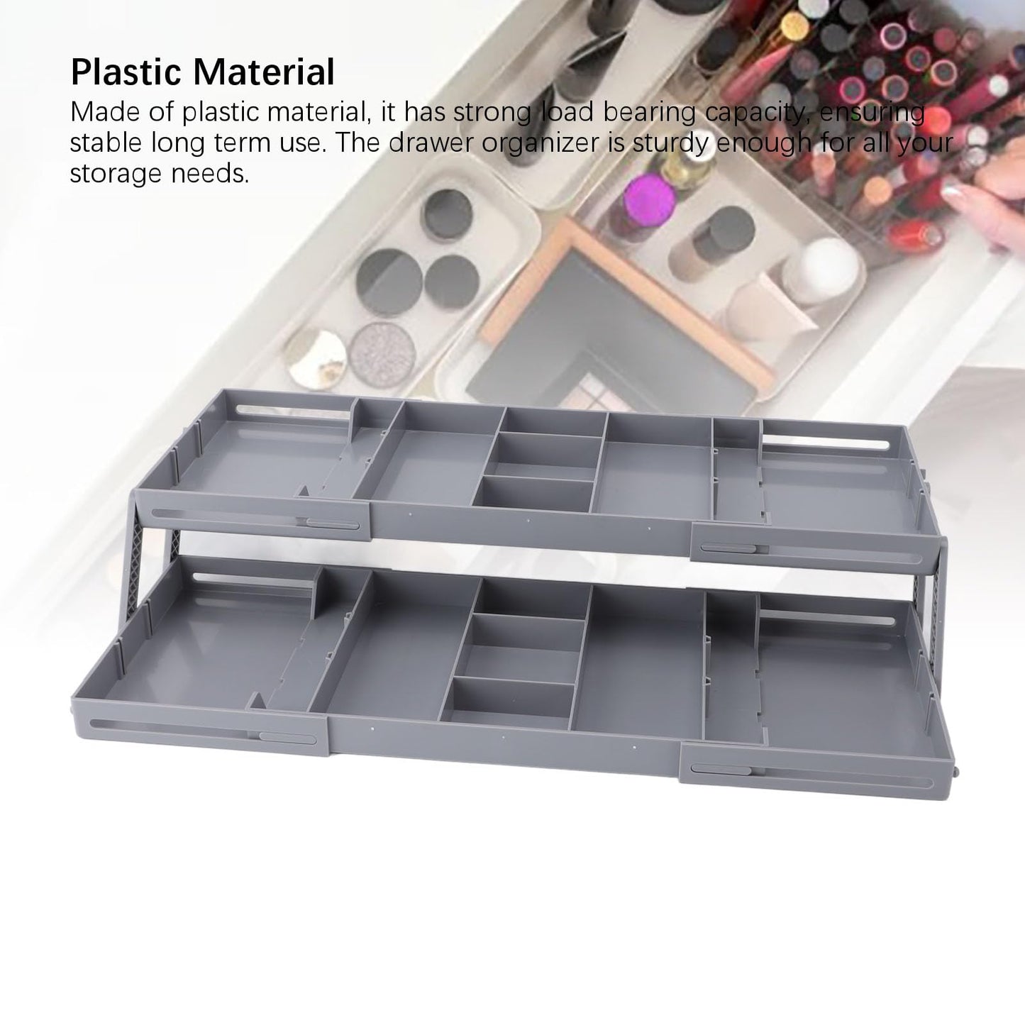 Fockety Drawer Organizer, Multi Level Collapsible Drawer Organizer with Adjustable Compartments, Expandable Desk Organizer Trays for Jewelry, Makeup, Silverware Storage Organizer (2