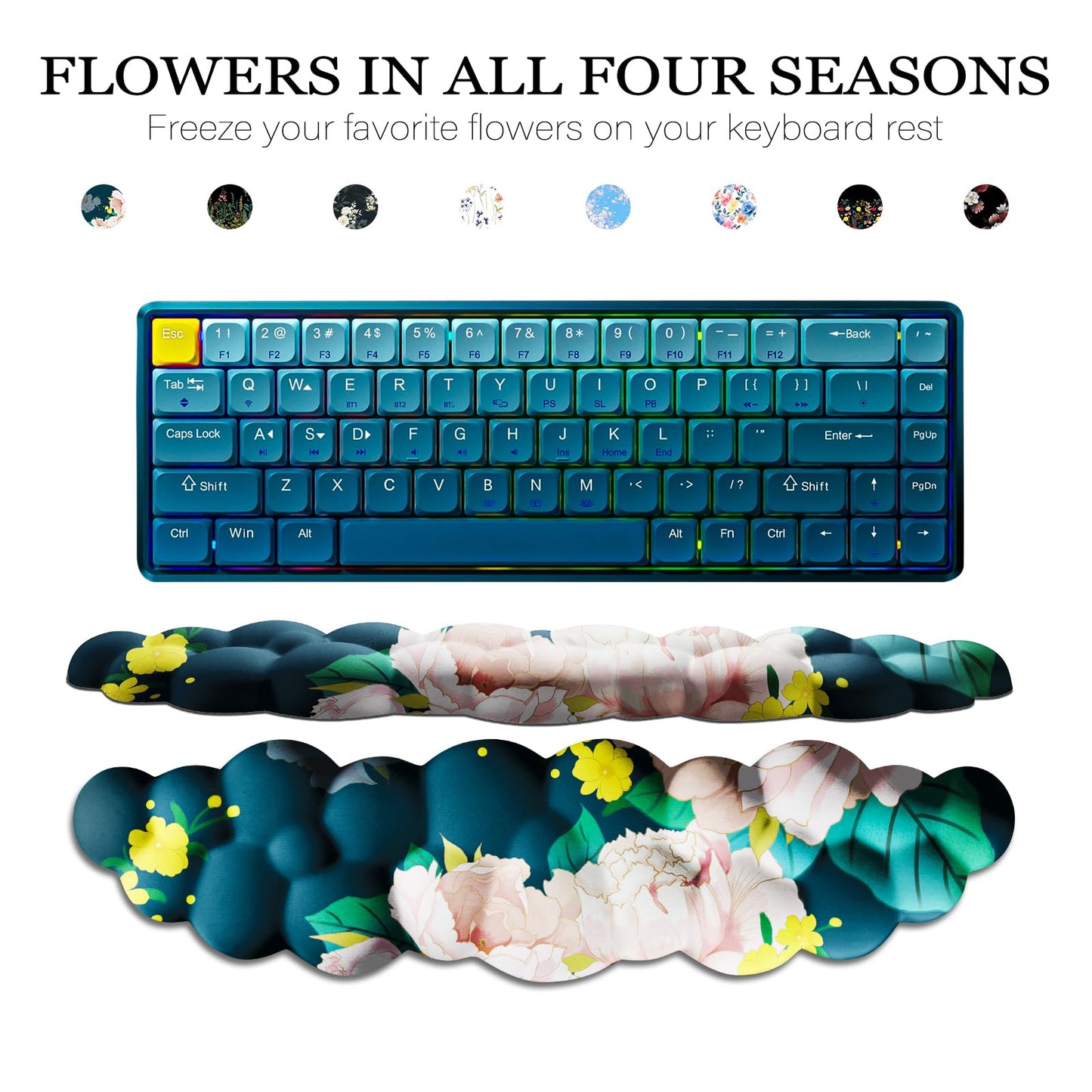 JIKIOU Cloud Wrist Rest Keyboard, Cloud Keyboard Wrist Pad Set with Comfortable Cloth, Cute Arm Rest for Palm Support, PC/Gaming Desk Accessories/Office Setup/Computer Hand Cushion Peony