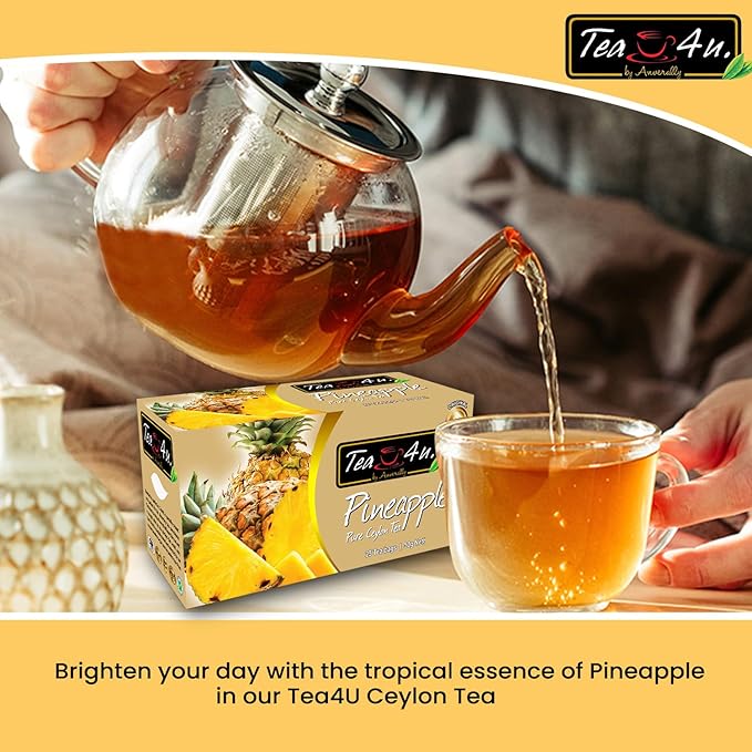 Tea4U Flavored Black Ceylon TeaBags (Pineapple) - Ideal Quality from Sri Lanka's Finest Leaves and Expertly Blended - 25 Count