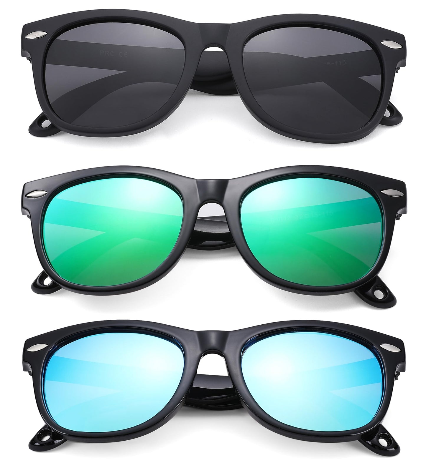 NULOOQ Polarized Baby Sunglasses with Strap - Unbreakable Flexible Infant Sunglasses for Toddlers Age 0-24 Months (Balck/Gray + Black/Blue + Black/Green) - 3 Pack