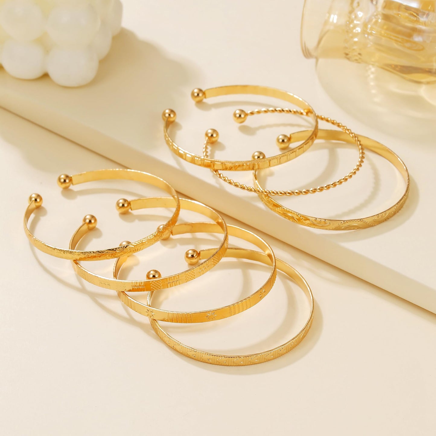AYWFCBF Gold Bangles for Women, 14k Gold Plated Adjustable Open Cuff Stackable Bracelets Set Boho Jewelry for Women