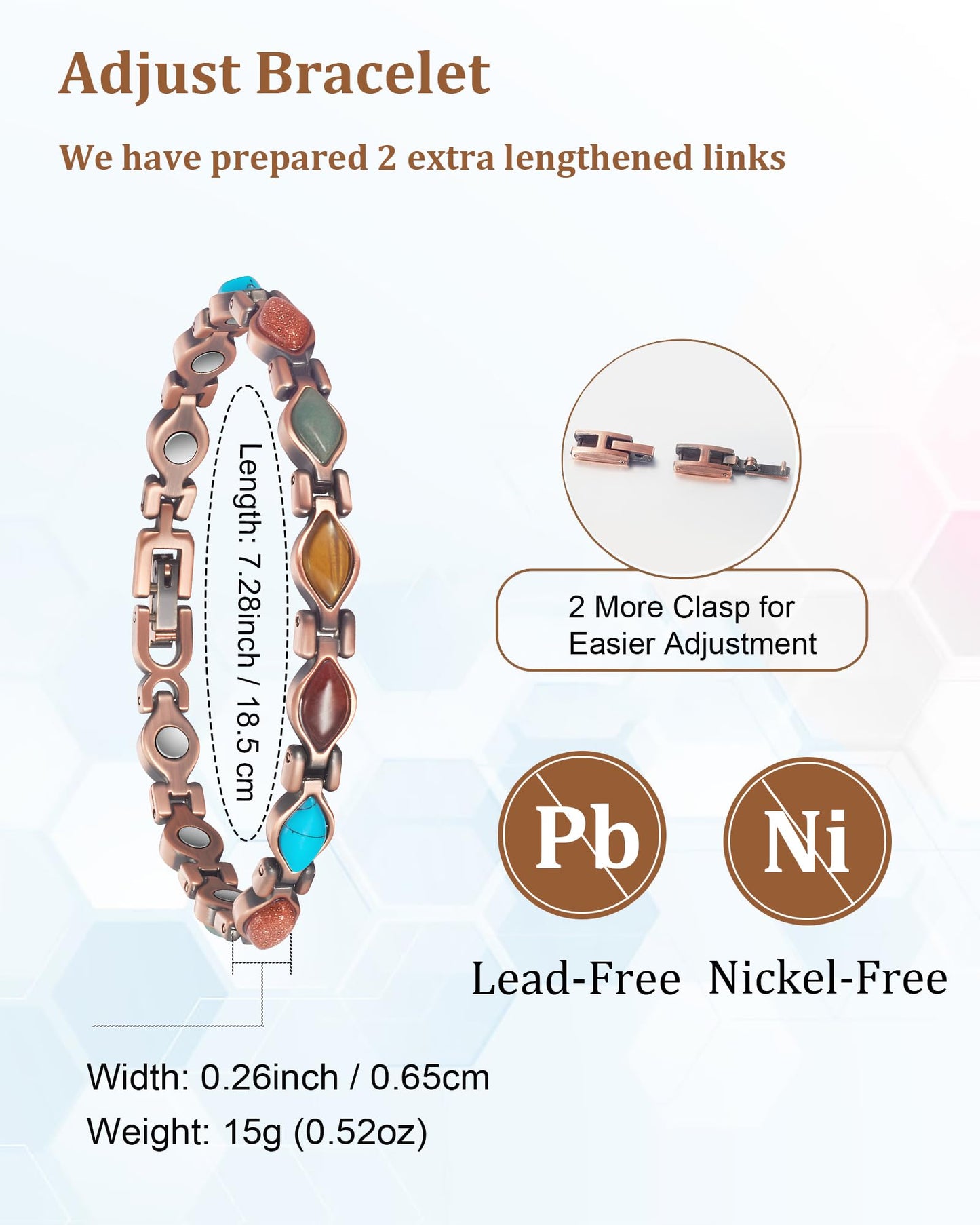 EnerMagiX Copper Bracelets for Women, Pure Copper Adjustable Magnetic Jewelry Bracelet（0166A）