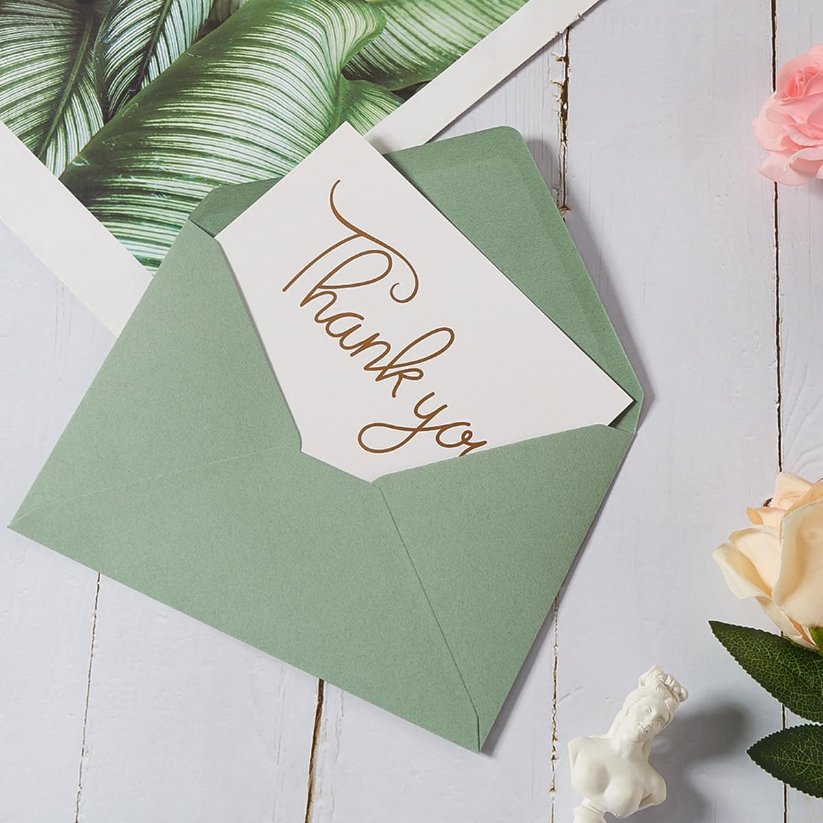 100 Pieces Sage-Green A7 Envelopes Greeting Card Envelopes 5.24 x 7.24 Inches for 5 x 7 Wedding Invitation Cards, Greeting Cards, Birthday Baby Shower Invitations