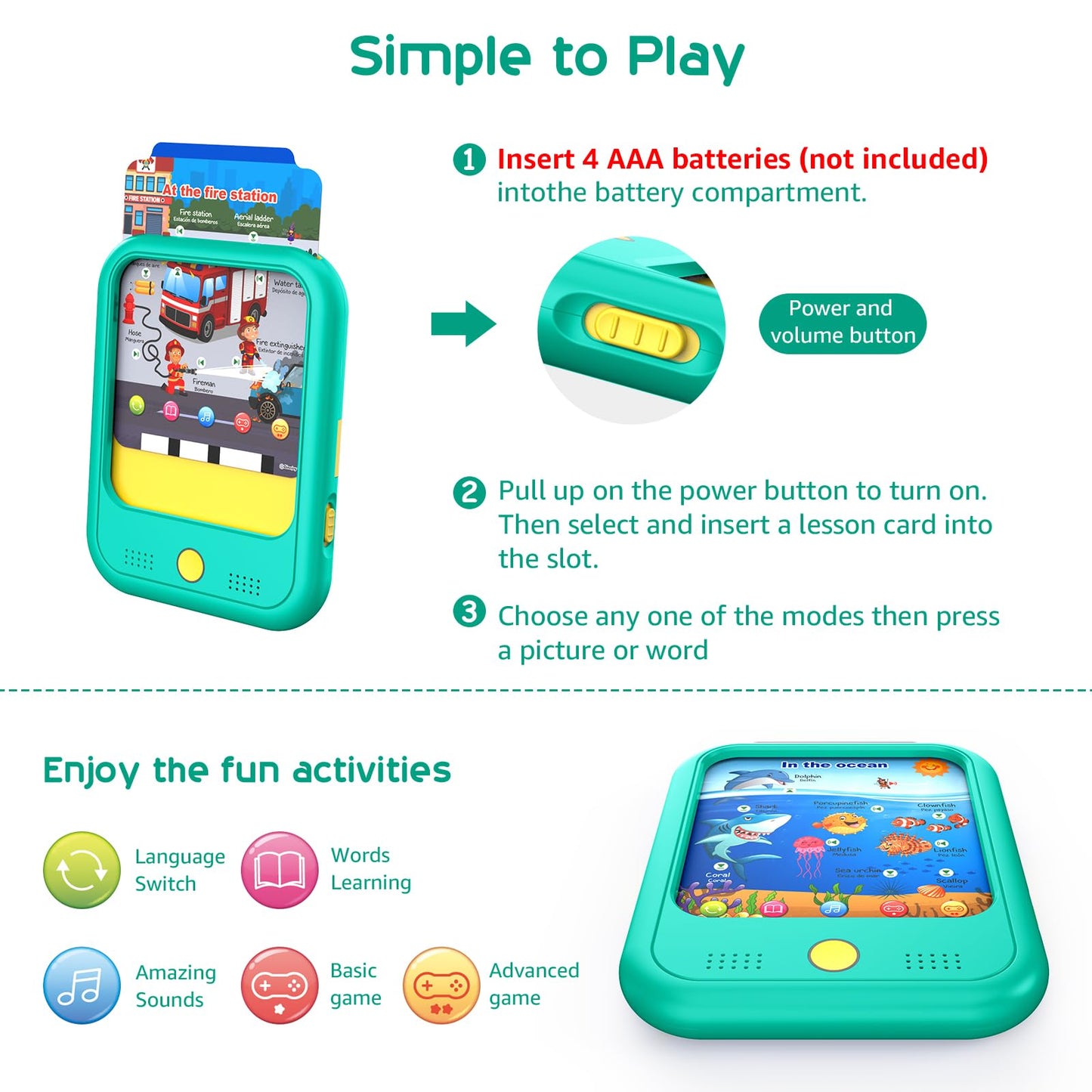 Kids Learning Tablet Educational Learning Pad for Toddlers 2-5 to Learn Alphabets, Numbers, Foods, Time, Music, Vehicles, Tablet Toy for Toddlers Ages 2 3 4 5 6 Years Old