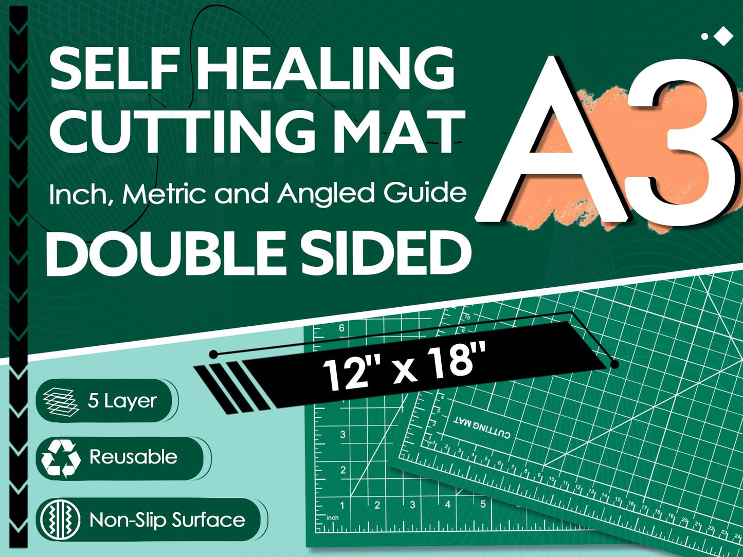 5 Packs Self Healing Cutting Mat 12" x 18" Rotary Cutting Sewing Mat A3, 5-Ply Cutting Board for Fabric Crafting Sewing Scrapbooking Quilting and Precision Cutting