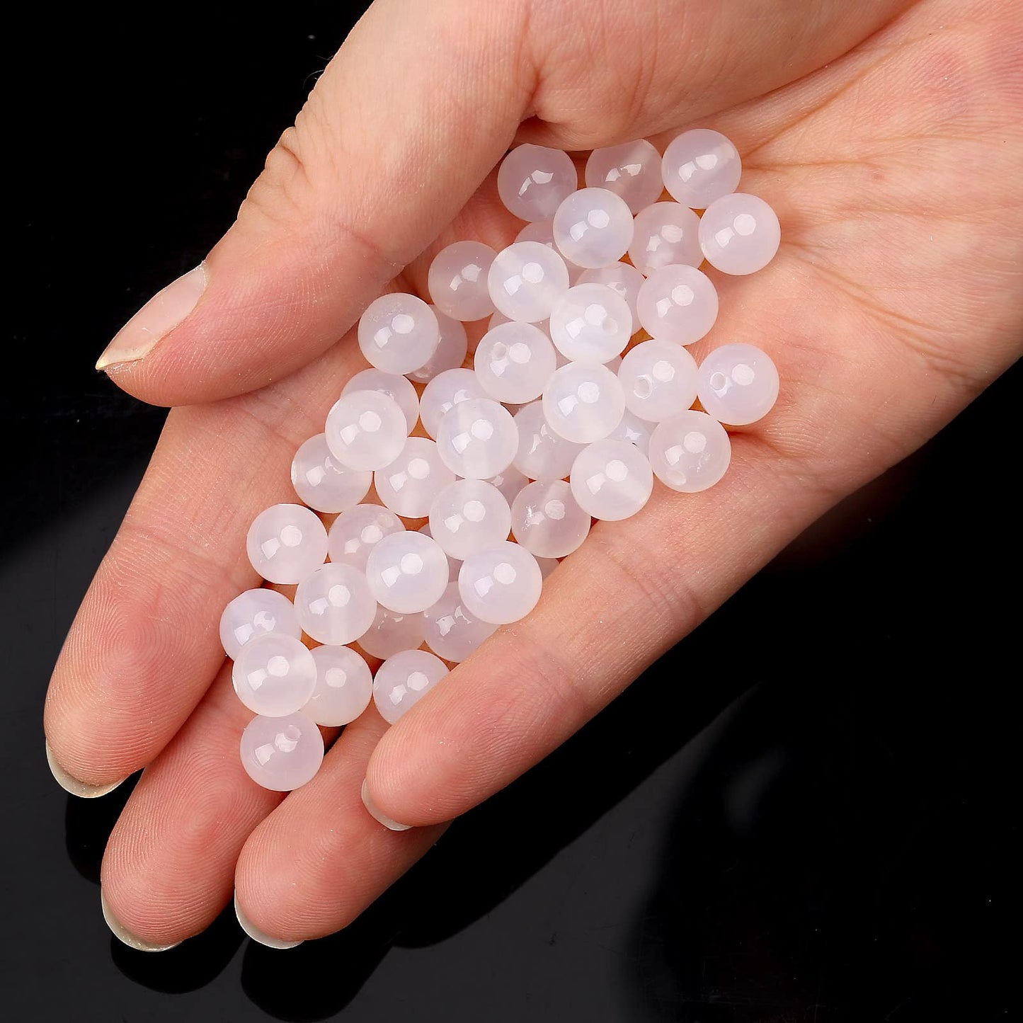 70PCS Natural 8MM Healing Gemstone, White Agate Energy Stone Round Loose Beads, Semi-Precious Crystal Beads with Free Elastic String for Jewelry Making DIY