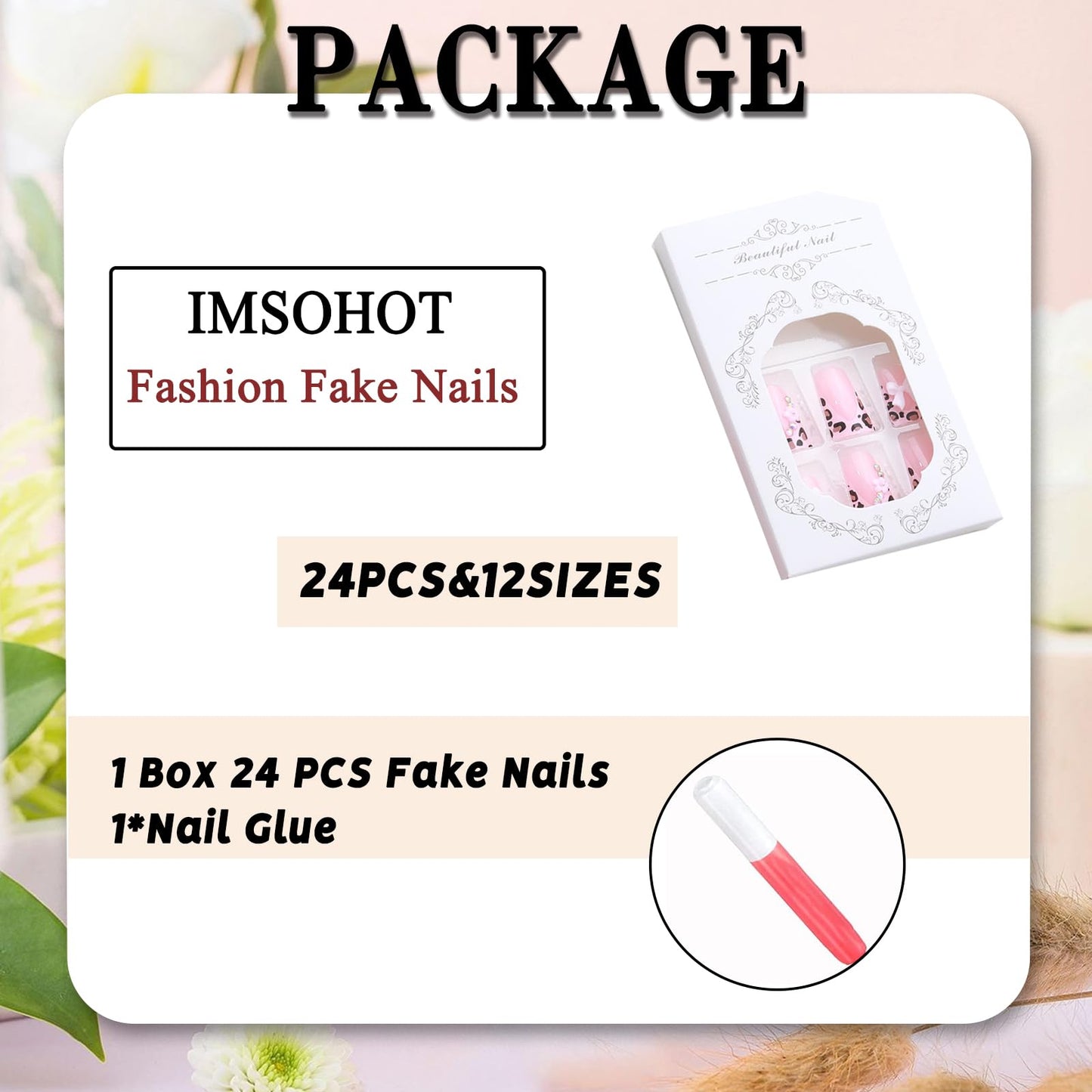 IMSOHOT Duck Press on Nails Medium French Tips Fake Nails with Leopard Print Designs Full Cover Pink Duck Feet Flared False Nails Glossy Glue on Nails DIY Acrylic Nail Supplies