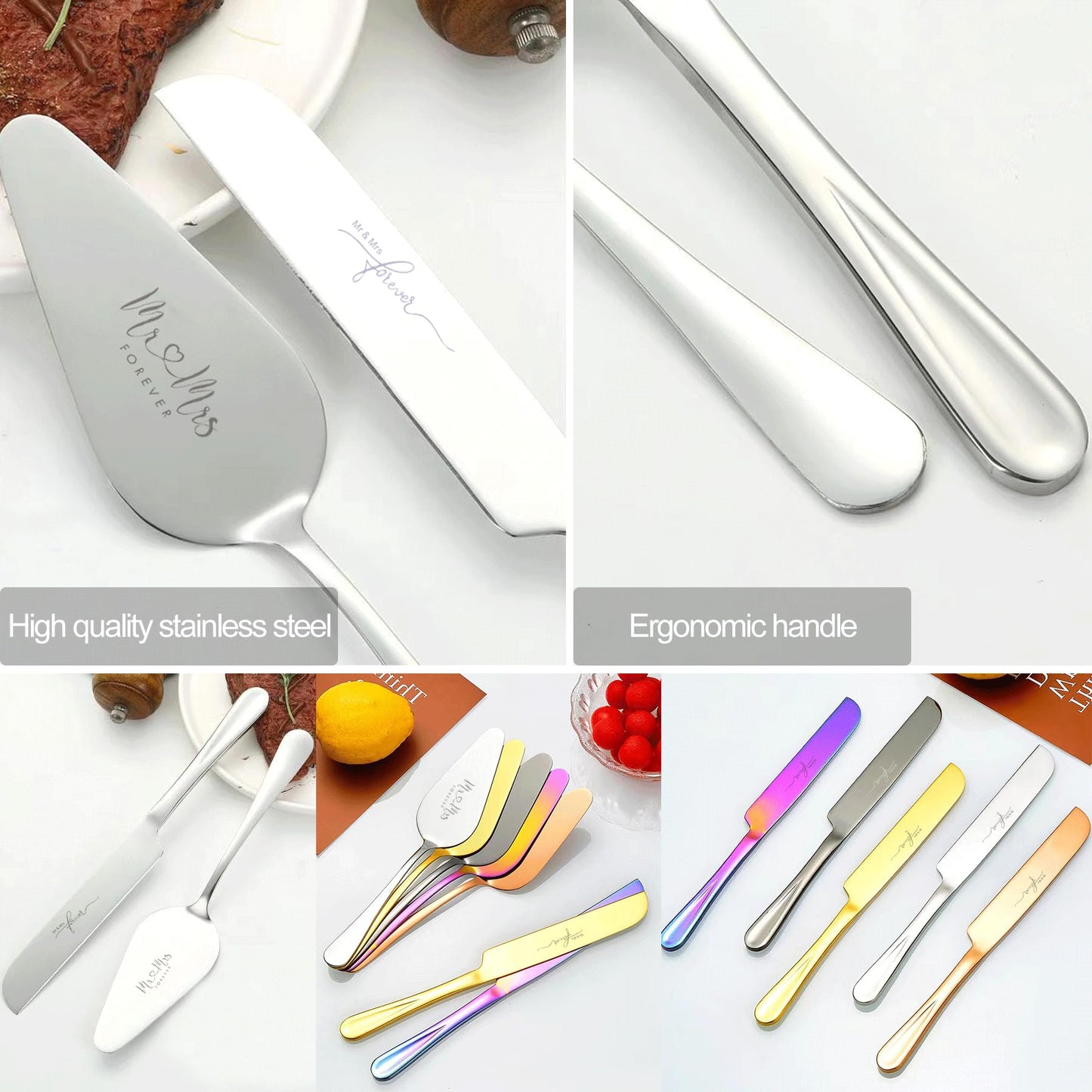 Silver Cake Cutting Set for Wedding, Cake Knife and Server Set, Bride & Groom Cutter Server Set and Forks, Birthday, Wedding, Bridal Shower Gifts for Couples