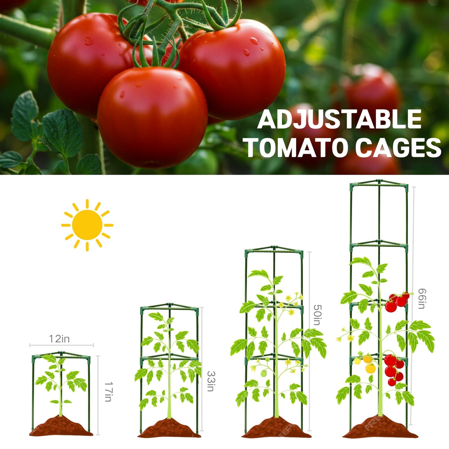 Wikdey Tomato Cages for Garden&Pots, 2 Pack 50" Plant Support Trellis for Tomatoes, Cucumbers, Beans | Heavy-Duty Steel with Rust-Proof Coating | Garden Stakes for Outdoor Indoor Plants