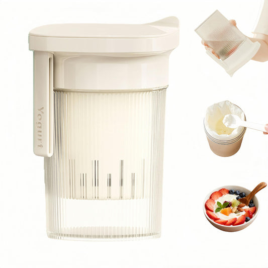 0.95 Quart（900ML）Portable Yogurt Strainer Cup, Compact Greek Yogurt Filter with Whey Separator for Cheese & Soy Milk, Leak-Proof & Easy to Carry Yogurt Maker (White)