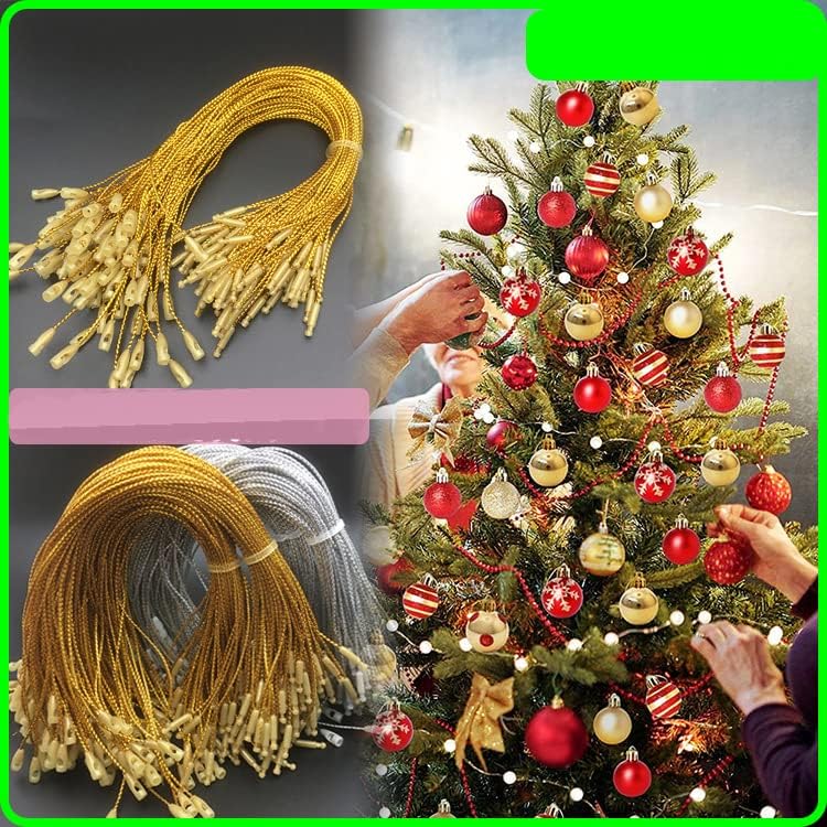 1000pcs Gold Christmas Ornament Hanger Snap Locking String Ornament Hangers Snap Locking Tighten The Pendant Rope Bullet Gold Thread for Christmas Tree Ornament Decorations (Silver)
