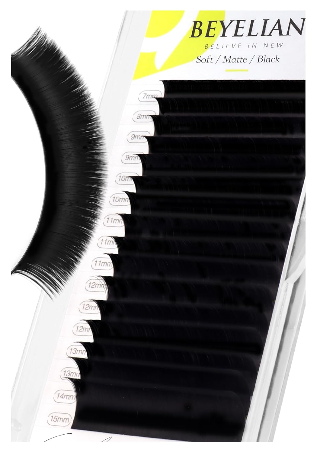 BEYELIAN Eyelash Extension 0.07 D Curl 7-15mm Mixed Tray Easy Fan Lash Extensions Volume Lashes 100°/212°F High Temperature Resistant Classic Professional Use Natural Matte Black (0.07 D 7-15mm Mix)