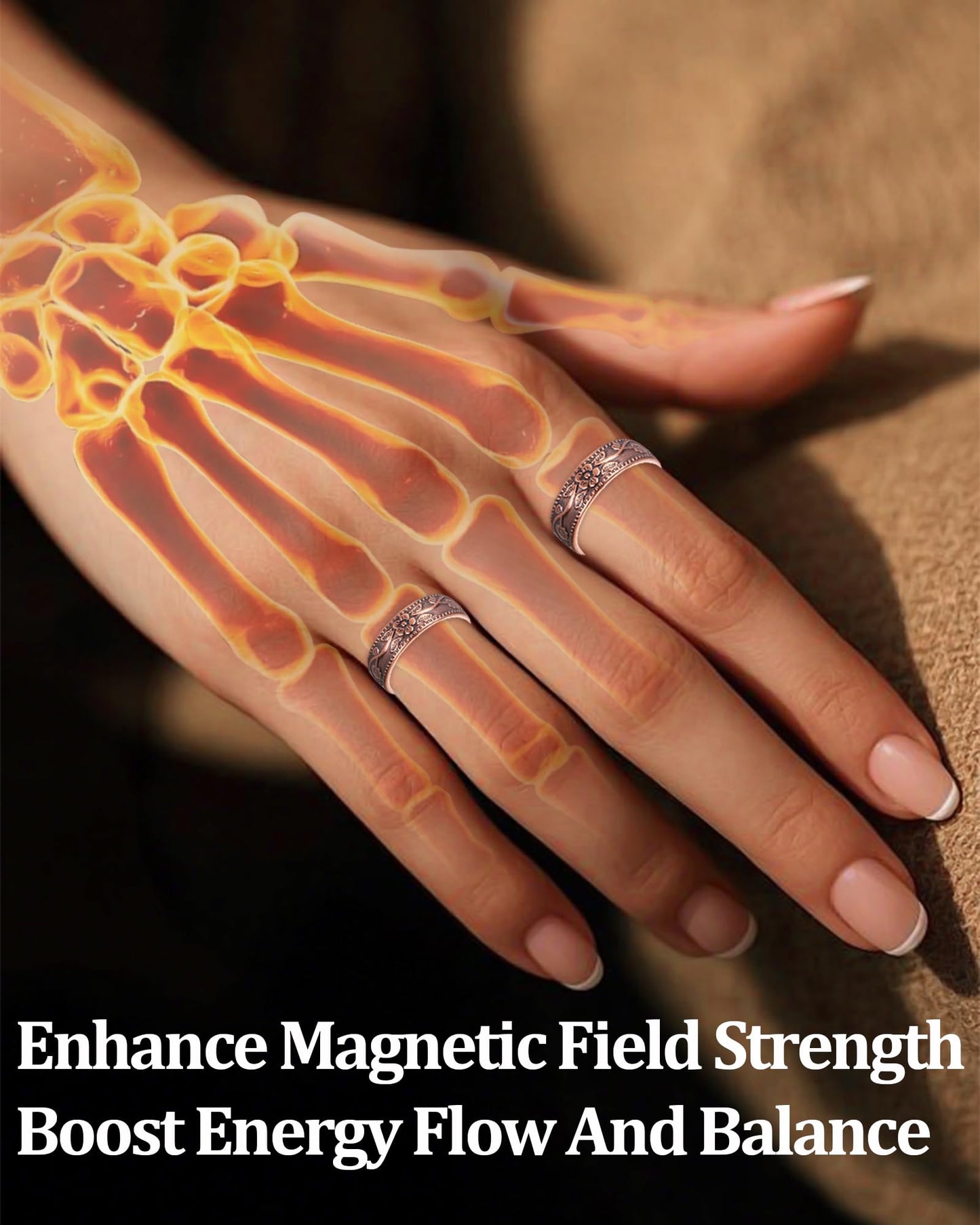 BioMag Magnetic Rings, Pure Copper Ring for Men Women, Adjustable Fingers Thumb Ring Jewelry Gift (Copper B-2Pcs)