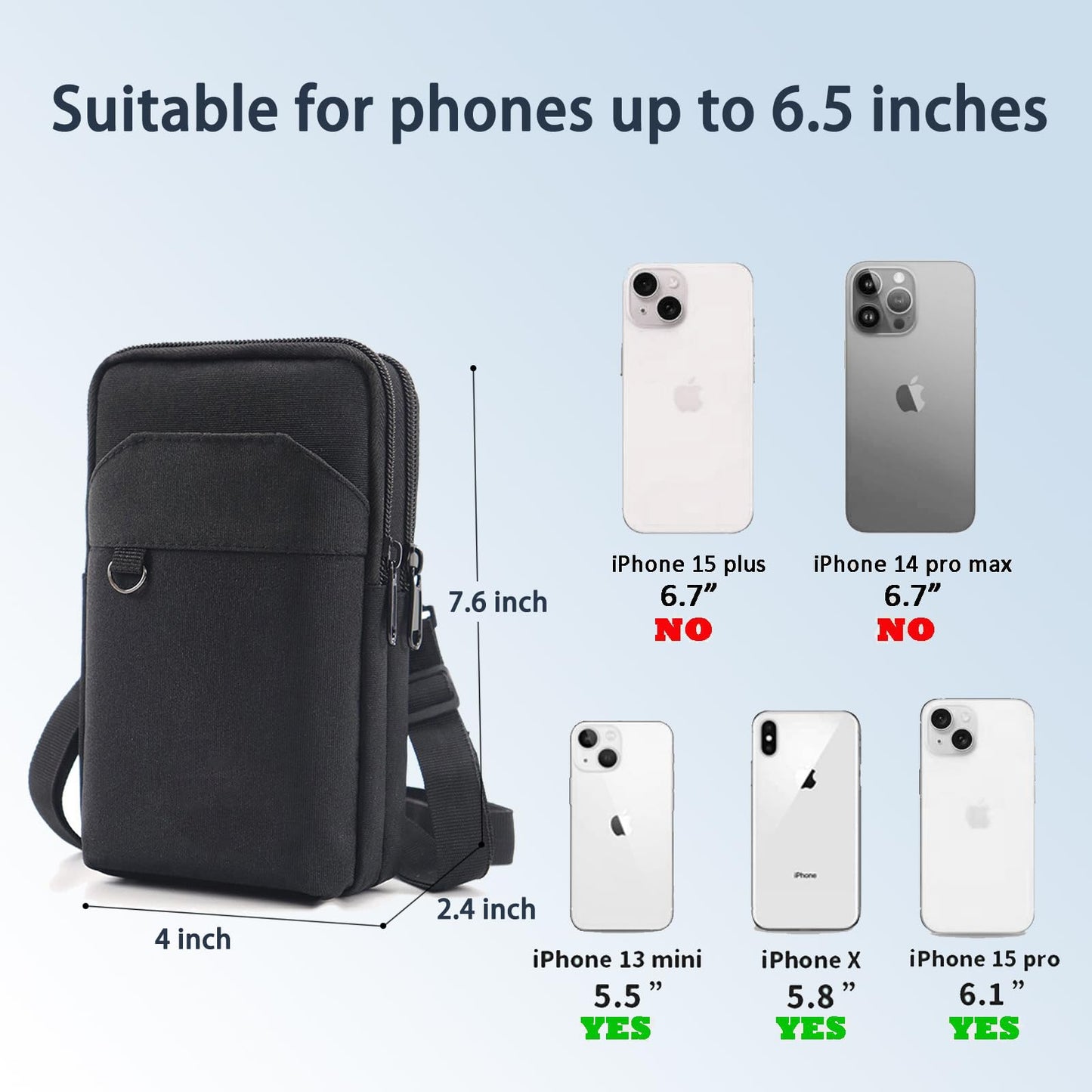 Travel Cell Phone Pouch Belt Pouch, Phone Holster Crossbody Bag with Shoulder Strap for iPhone Case Holder for Hand with Neck Lanyard Smartphone Walking Passport Wallet (Double Layer Blue)