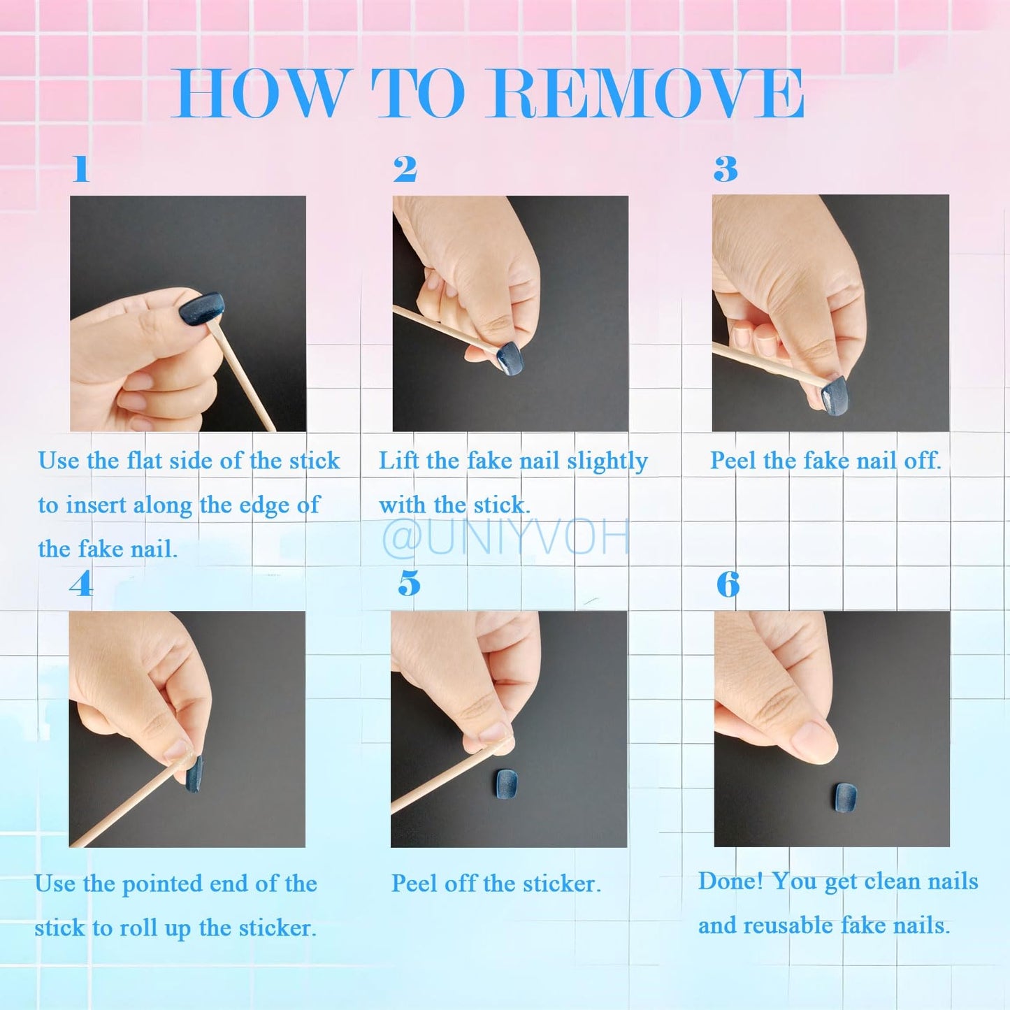 Short Square Press on Nails Handmade False Nails with 3D Designs/Charms, Cute Reusable Fake Stick on Acrylic Tips (Light Blue+Rose, Medium)