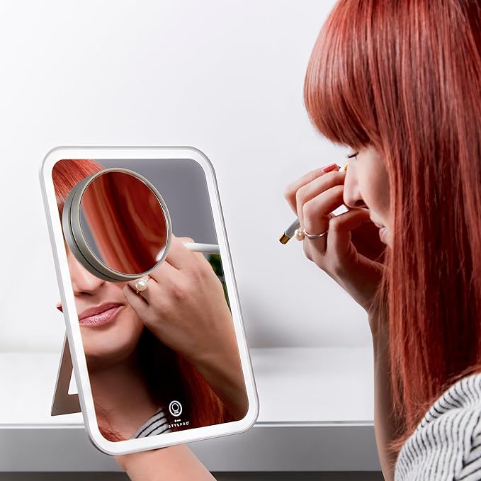 stylPro Glow and Go Travel Mirror - Makeup Mirror with Lights Perfect for Hair Styling - USB Rechargeable - with Protective Sleeve - 1 pc